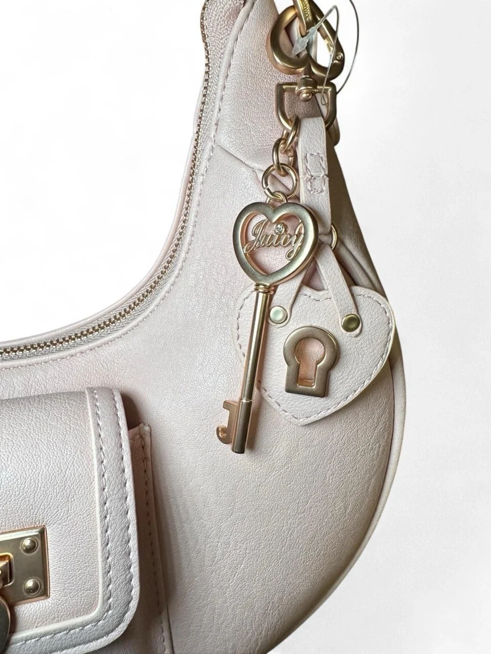 Juicy Couture Blush Pink Leather Hobo with Gold Charm Accents